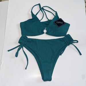 Zaful Ribbed Bikini Size Small US Size 4 Dark Teal